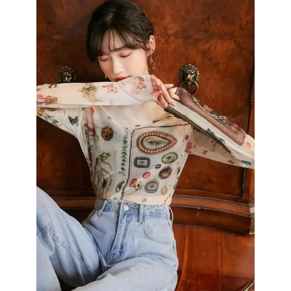 Vintage Symbols Y2K Jacket with Artistic Prints and Nostalgic Charm