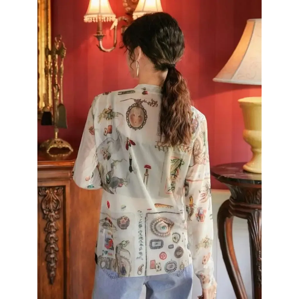 Vintage Symbols Y2K Jacket with Artistic Prints and Nostalgic Charm