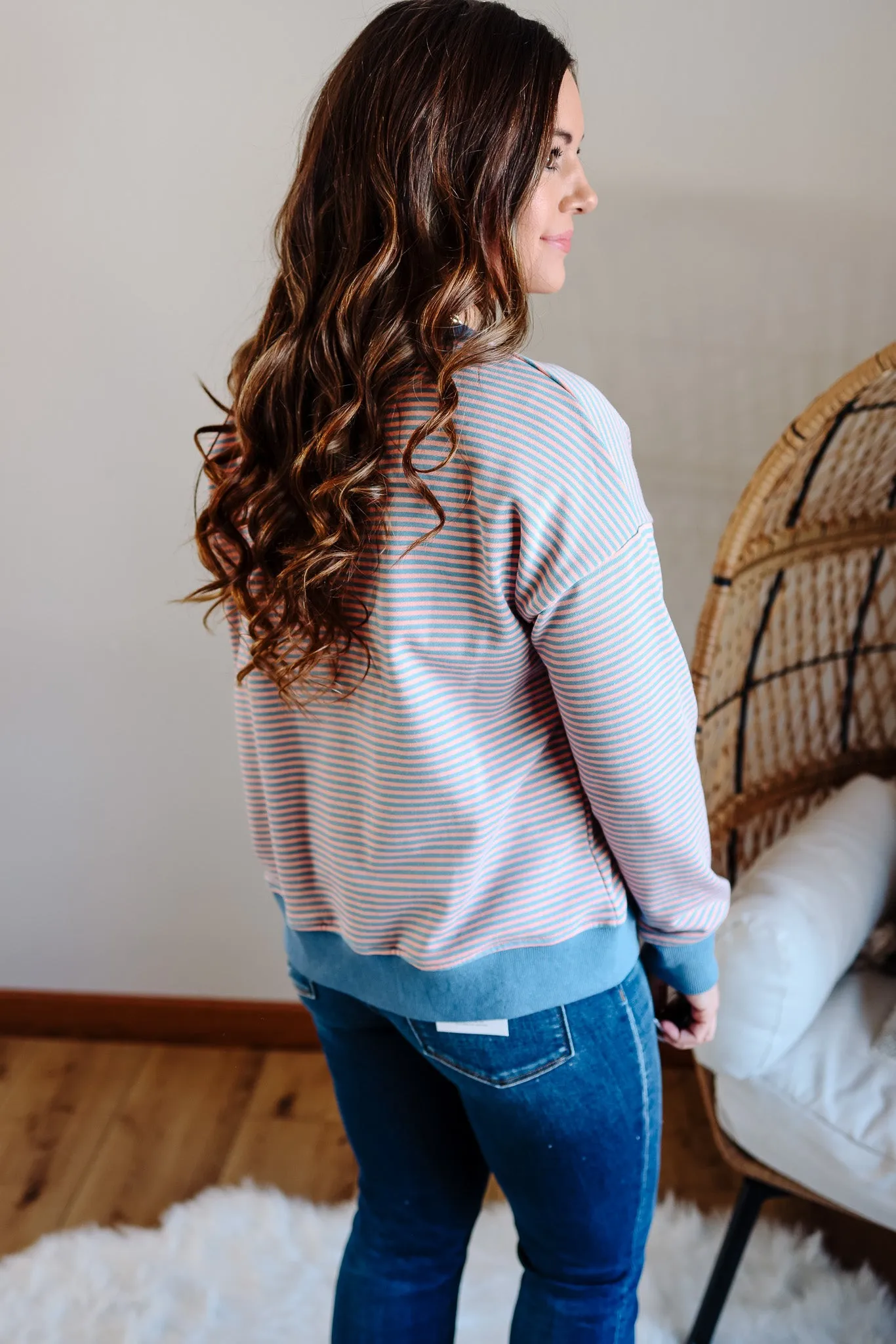 Vivi Mini Stripe Sweatershirt - Blue/Coral