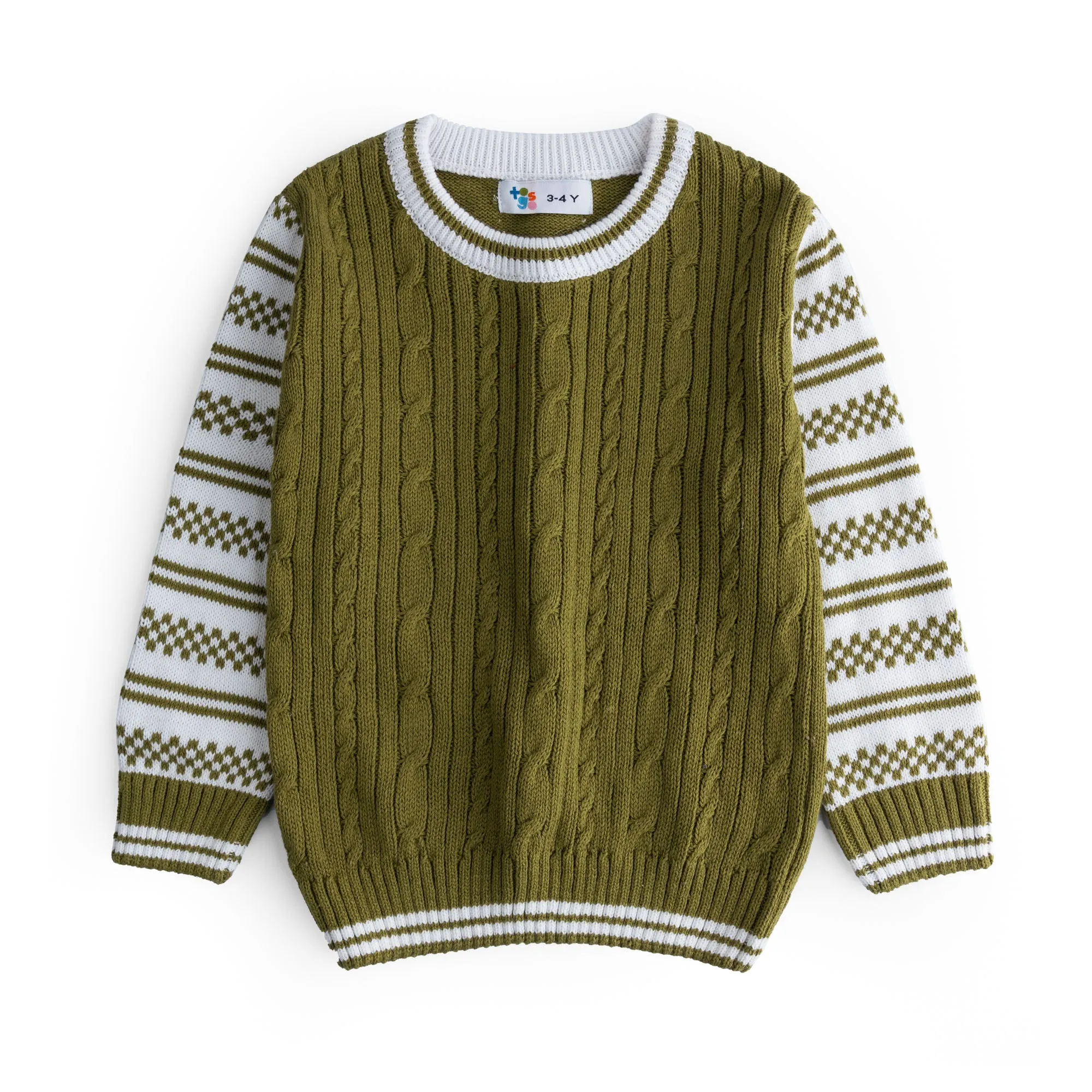 White & Green Wool Sweater