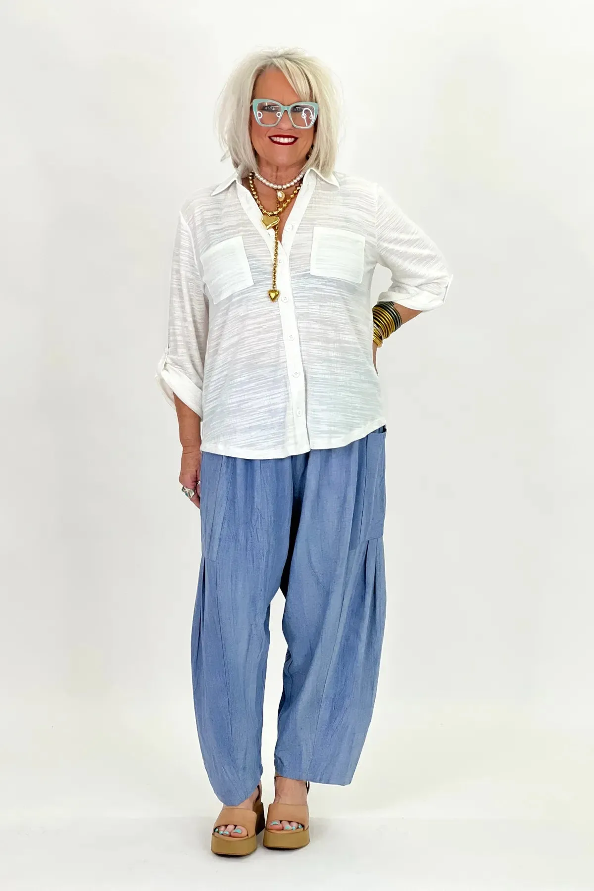 White Button Down Long Sleeve Top