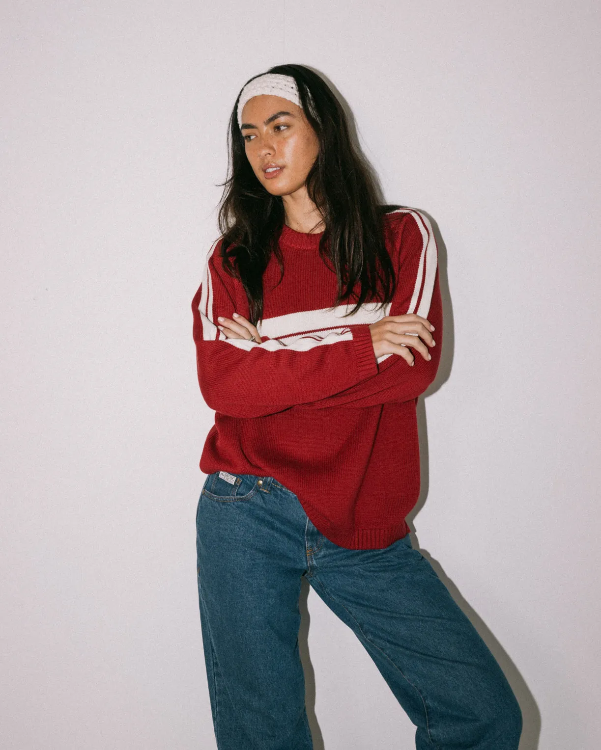 White Lines Crew Neck Knit
