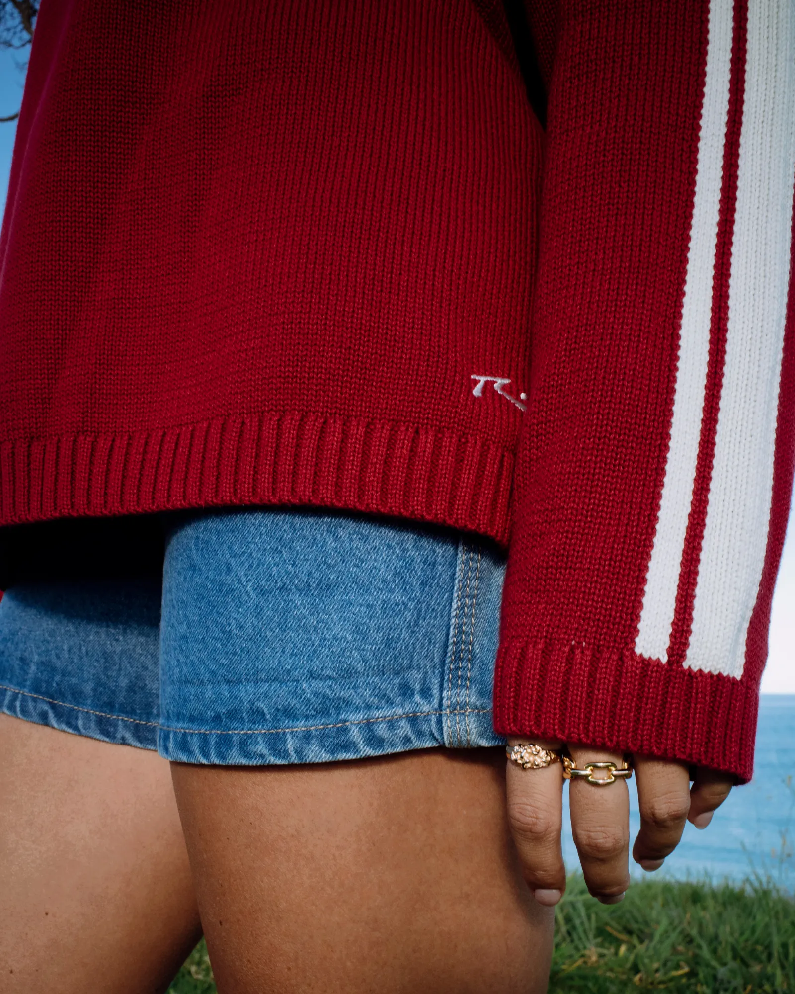 White Lines Crew Neck Knit