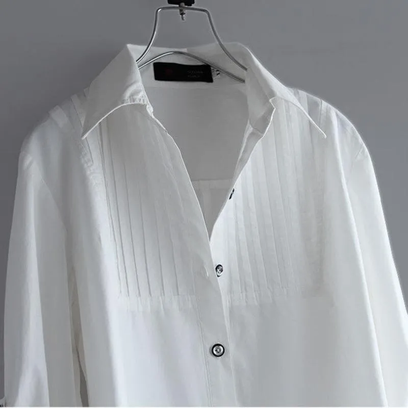 White Pus Size Long Cotton Long Sleeve Ladies Tops