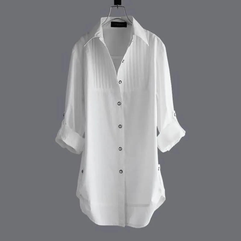 White Pus Size Long Cotton Long Sleeve Ladies Tops