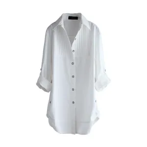 White Pus Size Long Cotton Long Sleeve Ladies Tops