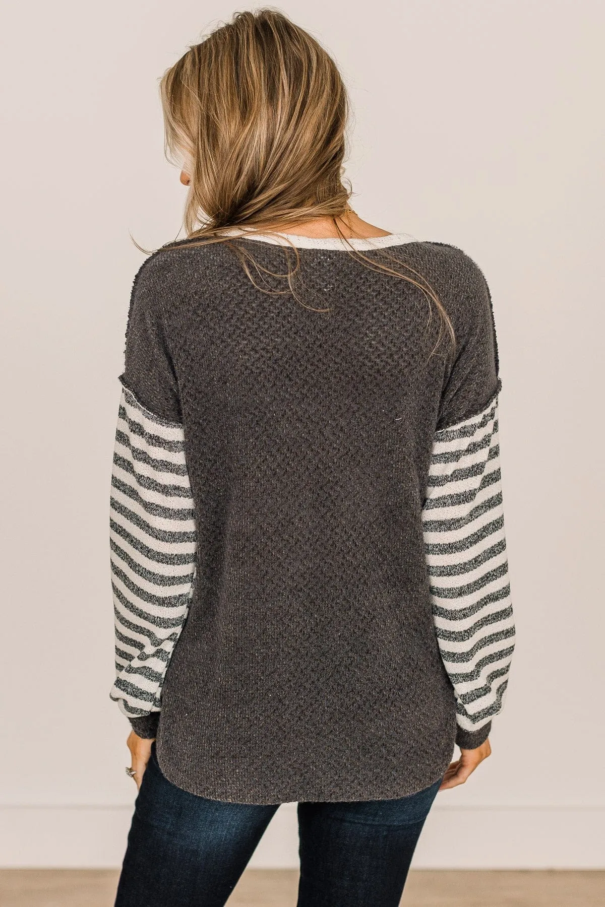 Winter Views Long Sleeve Knit Top- Charcoal