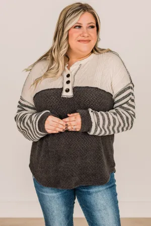 Winter Views Long Sleeve Knit Top- Charcoal