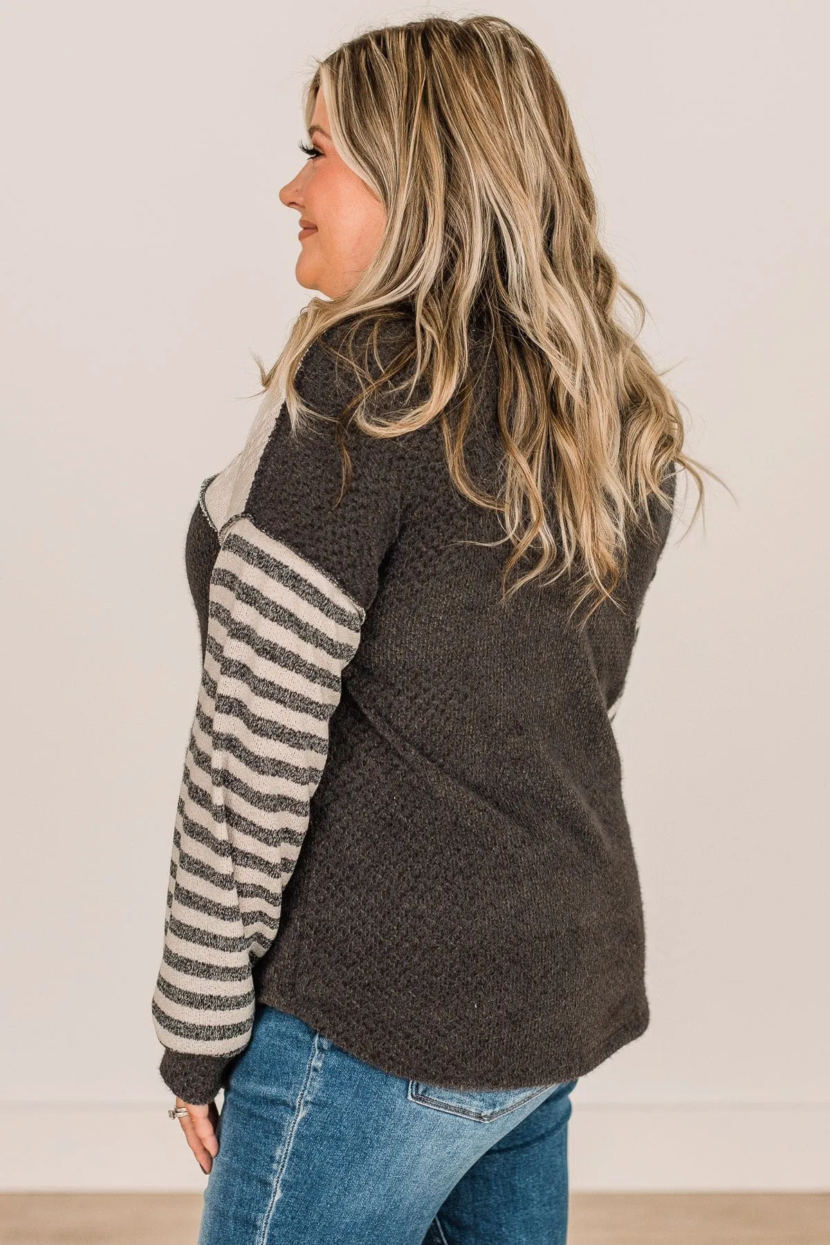 Winter Views Long Sleeve Knit Top- Charcoal