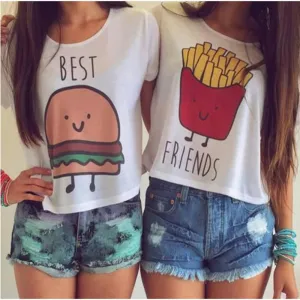 Women Fashion Casual O Neck Short Sleeve Printed Ladies T-shirt Hamburg Chips Best Friends Tops