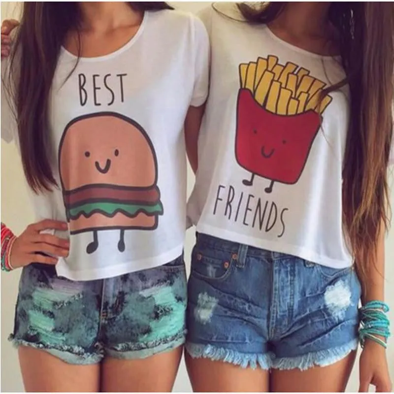 Women Fashion Casual O Neck Short Sleeve Printed Ladies T-shirt Hamburg Chips Best Friends Tops