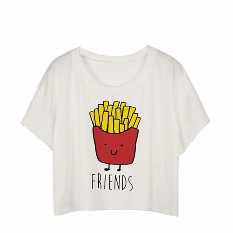 Women Fashion Casual O Neck Short Sleeve Printed Ladies T-shirt Hamburg Chips Best Friends Tops