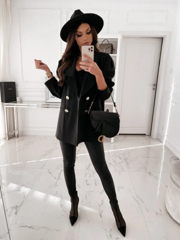 Women's casual jacket double breasted solid color suit