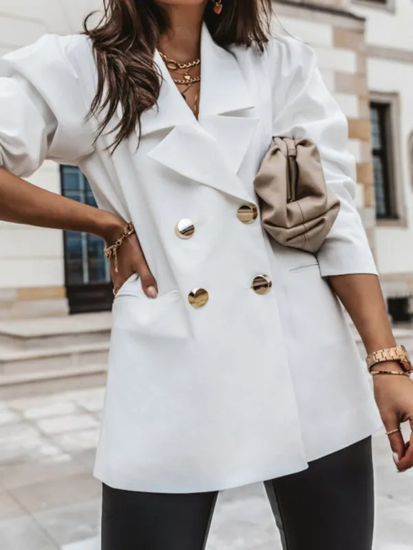 Women's casual jacket double breasted solid color suit