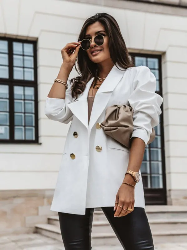 Women's casual jacket double breasted solid color suit