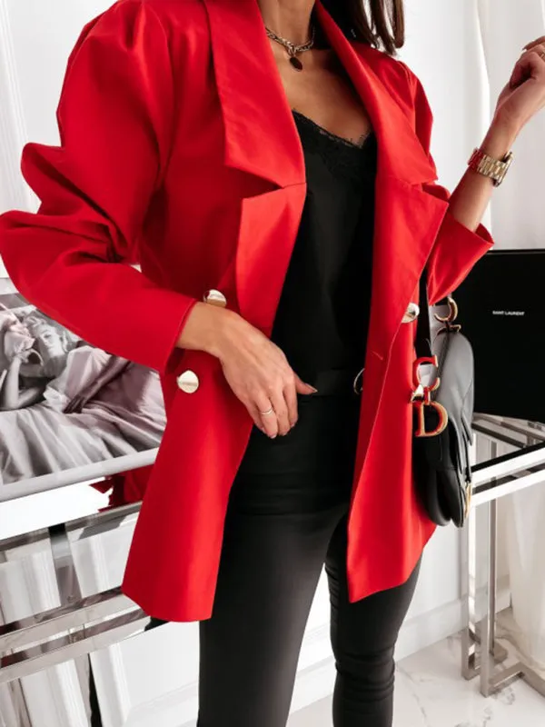 Women's casual jacket double breasted solid color suit
