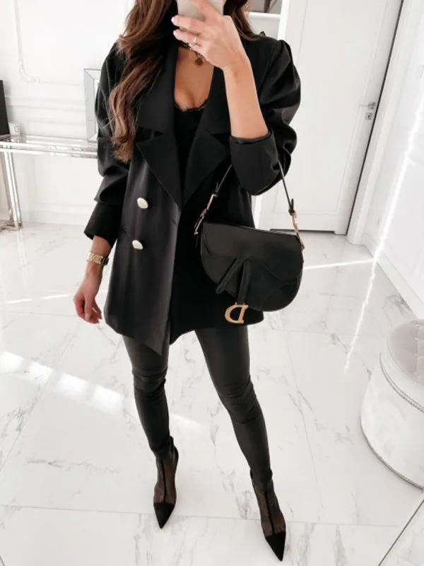 Women's casual jacket double breasted solid color suit