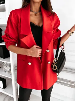 Women's casual jacket double breasted solid color suit