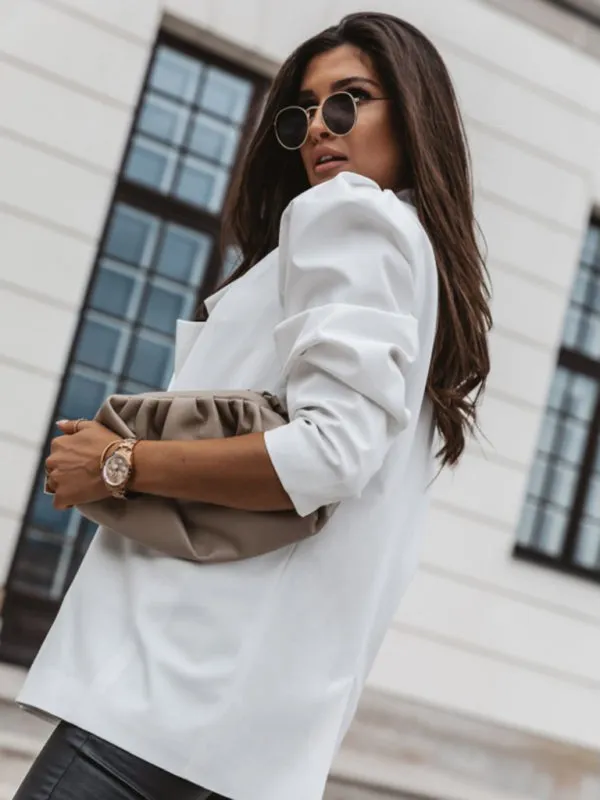 Women's casual jacket double breasted solid color suit