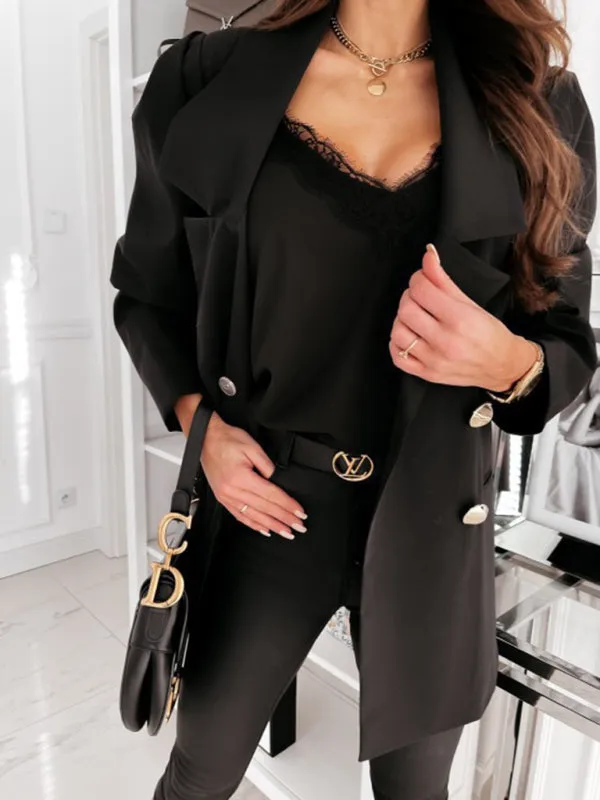 Women's casual jacket double breasted solid color suit