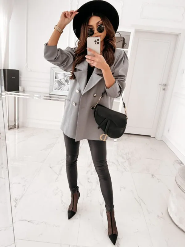 Women's casual jacket double breasted solid color suit
