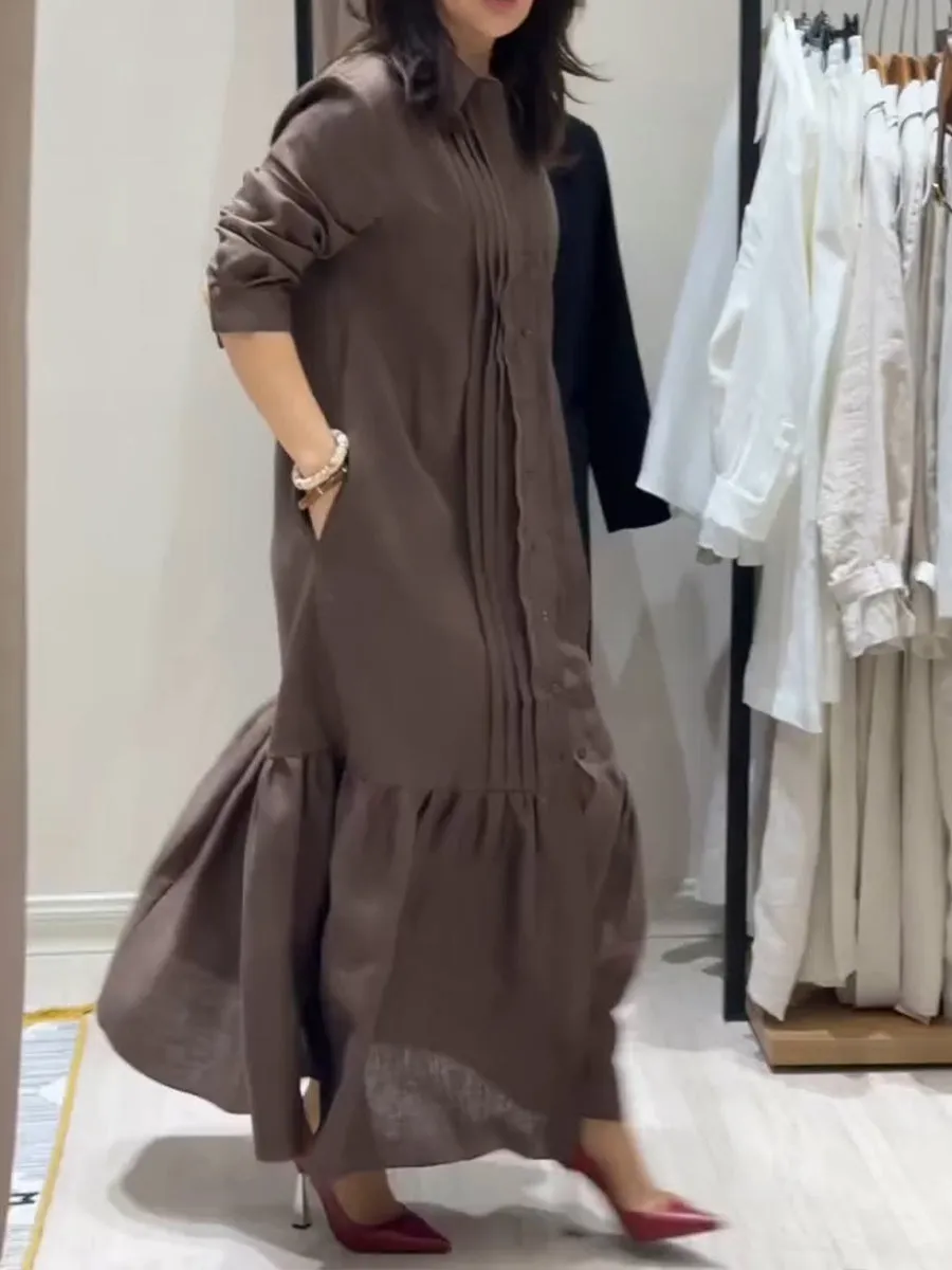 Women's Cotton and Linen Loose Pocket Maxi Dress