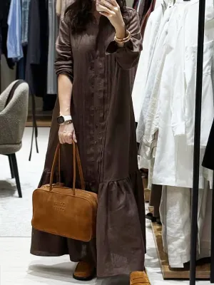 Women's Cotton and Linen Loose Pocket Maxi Dress
