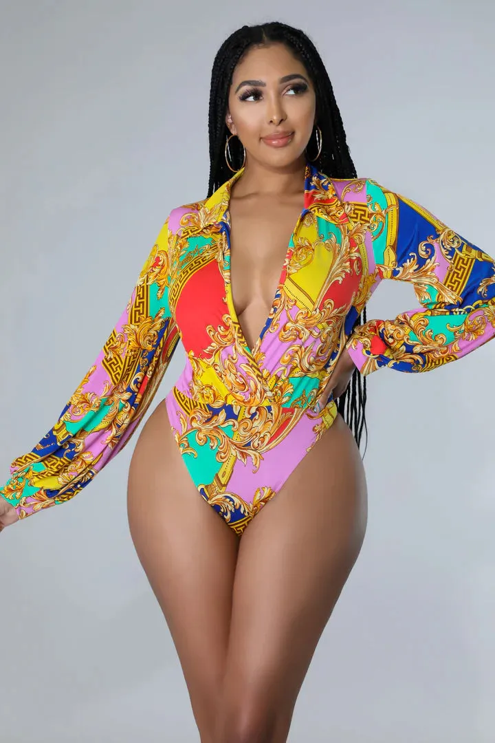 Women's Flare Bottom V Neck Bodysuit Multi-Color Pant Set