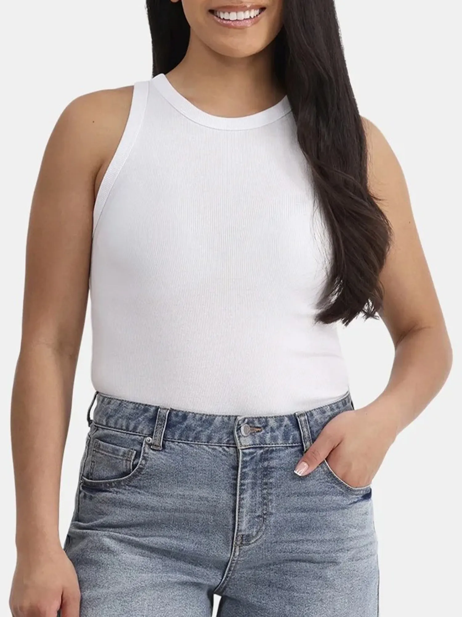 Womens High Neck Ribbed Tank Top Comfortable Fit