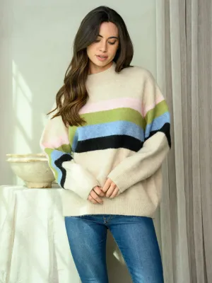WOMEN'S LONG BALLOON SLEEVE COLOR BLOCK SWEATER