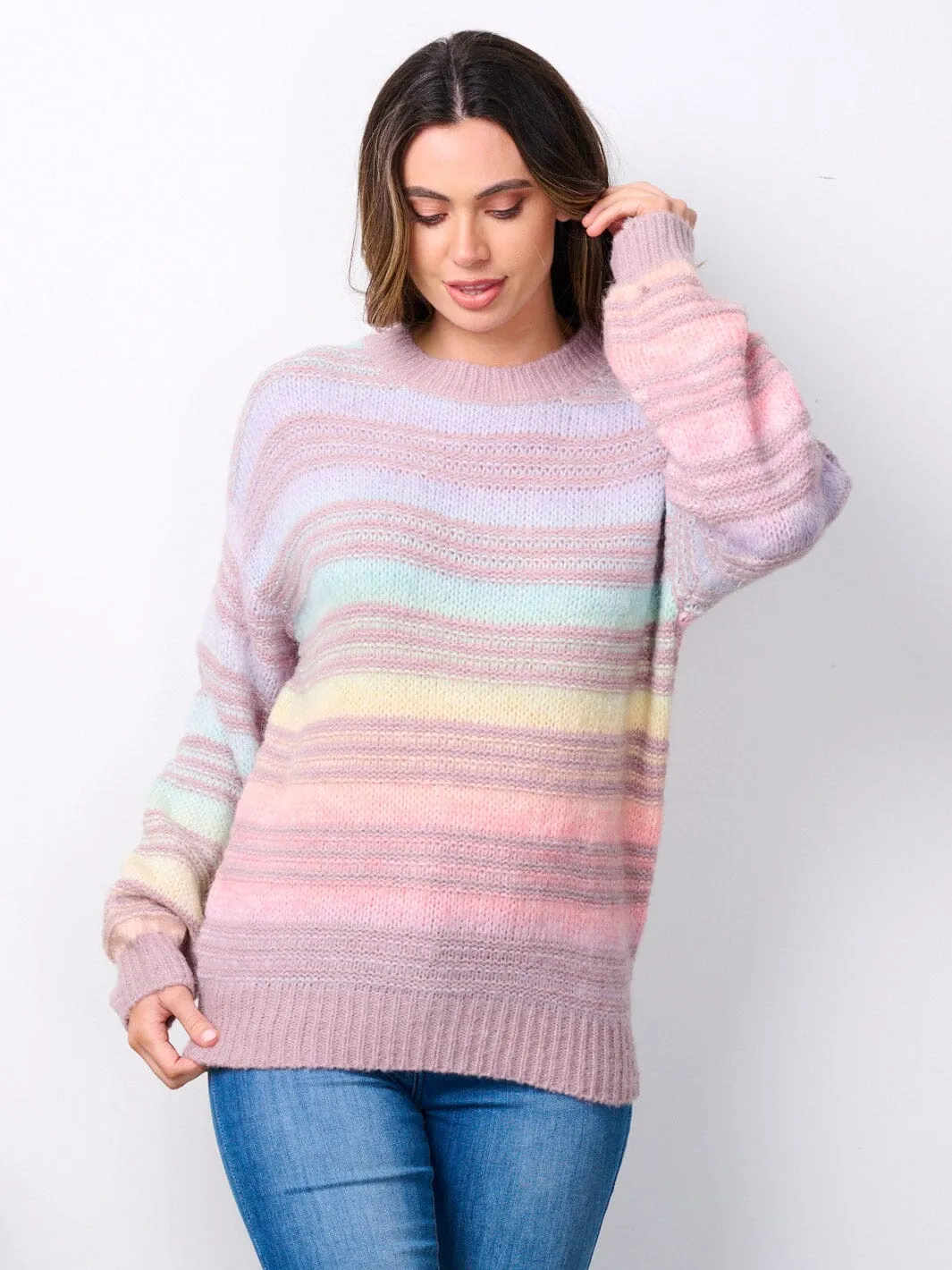 WOMEN'S LONG SLEEVE COLORBLOCK STRIPES SWEATER