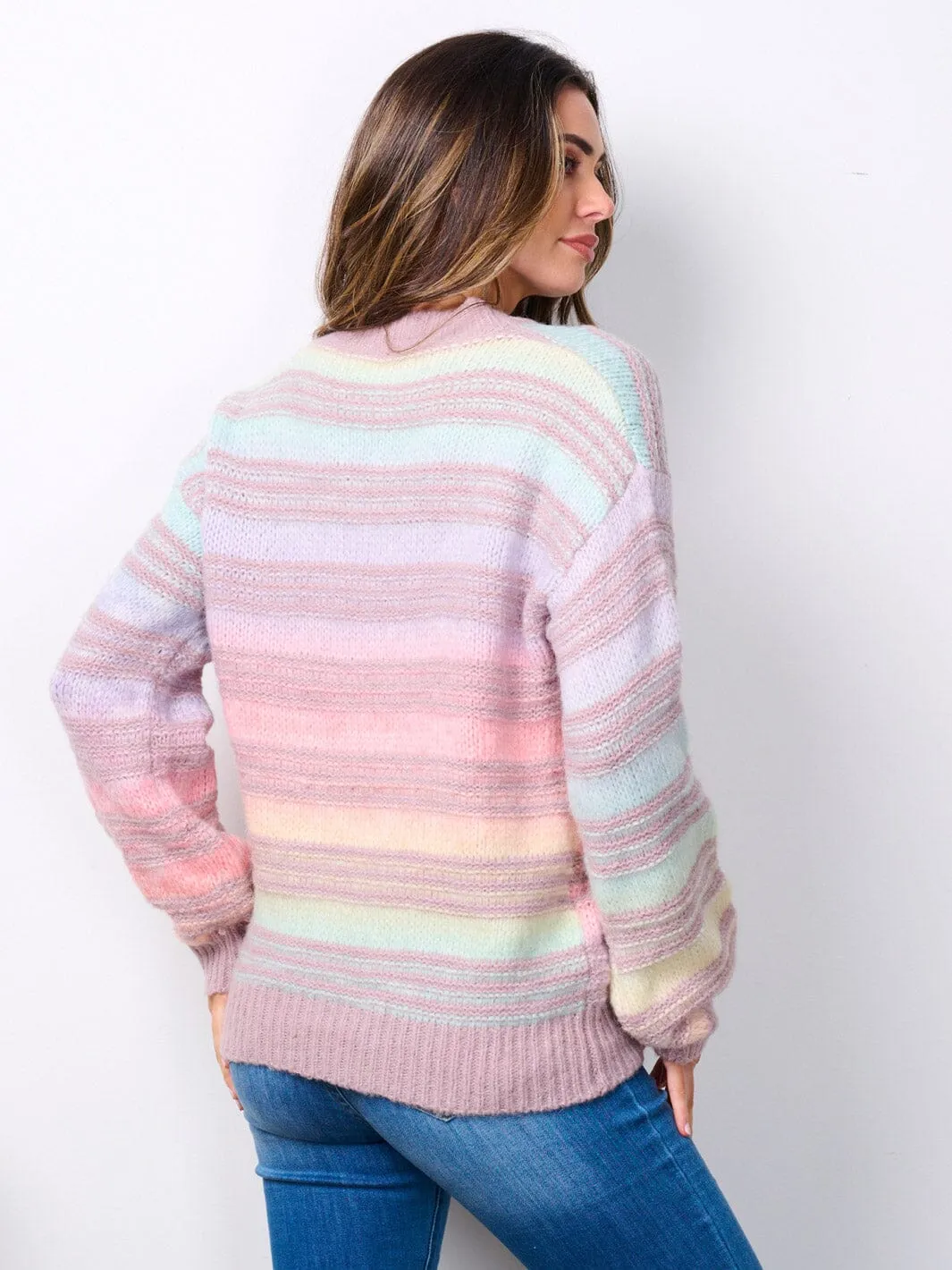 WOMEN'S LONG SLEEVE COLORBLOCK STRIPES SWEATER