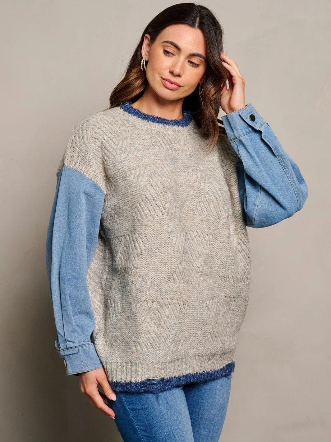 WOMEN'S LONG SLEEVE PULLOVER COLORBLOCK SWEATER