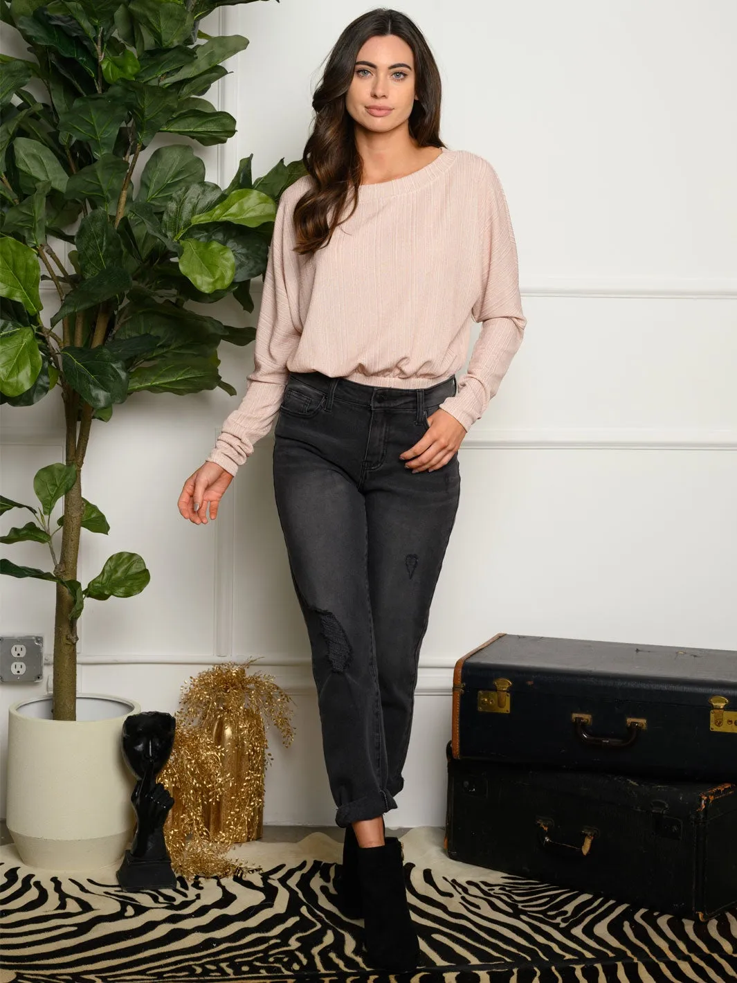 WOMEN'S LONG SLEEVE SHIMMER BODYSUIT