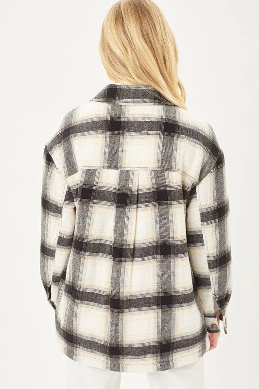 Women's Plaid Button Up Jacket with Sherpa Lining