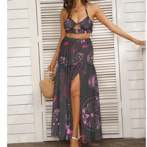 Women's Purple & Pink Skulls Tie Back Wrap Dress