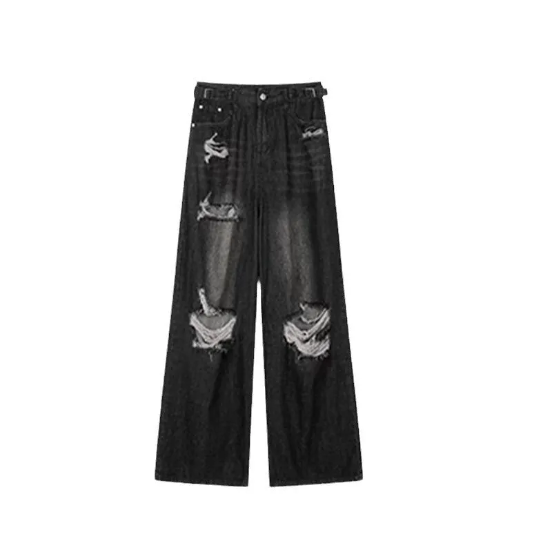 Women's Ripped Wide-Leg Jeans – Retro High Street Style