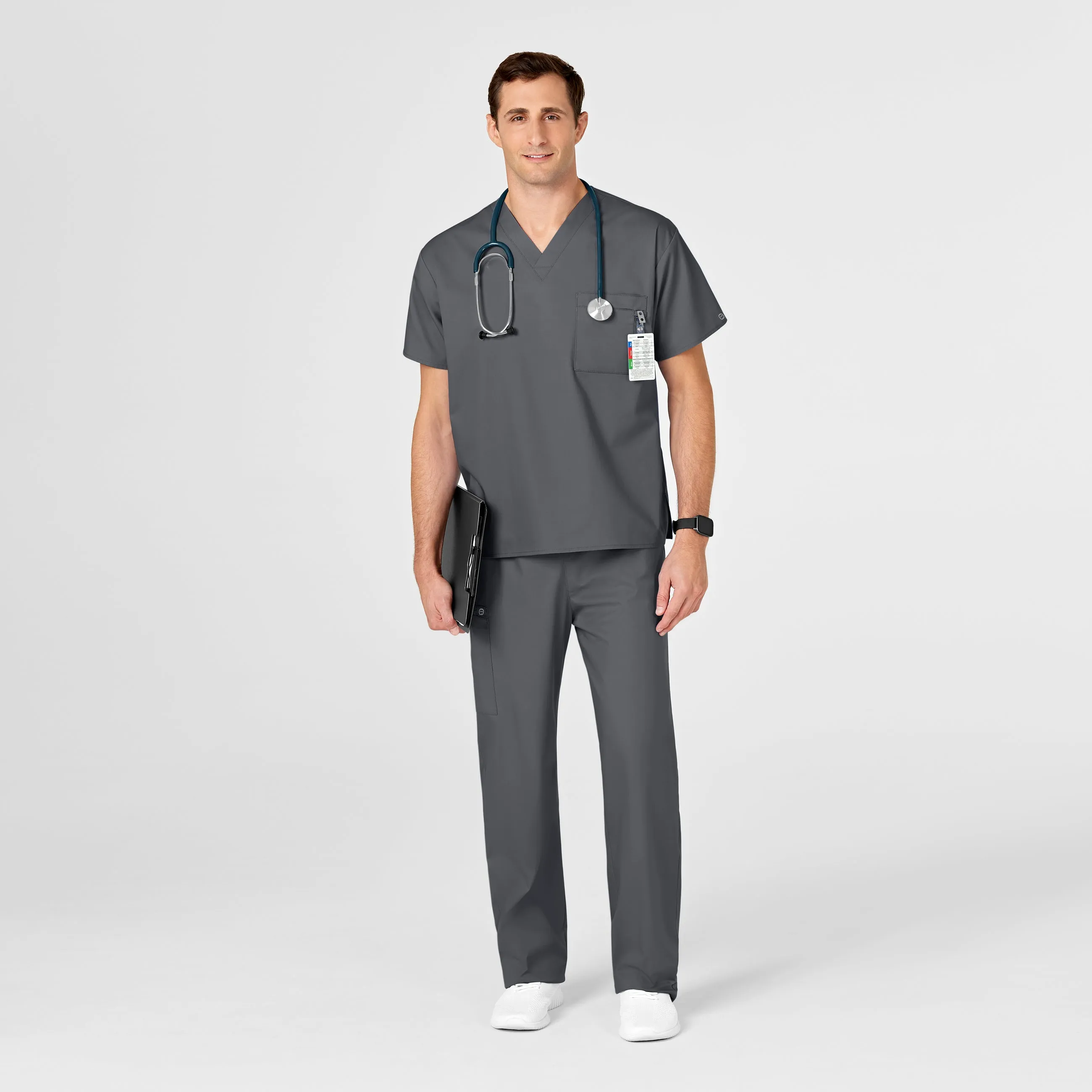 WonderWORK 100 Unisex V-Neck Scrub Top Pewter