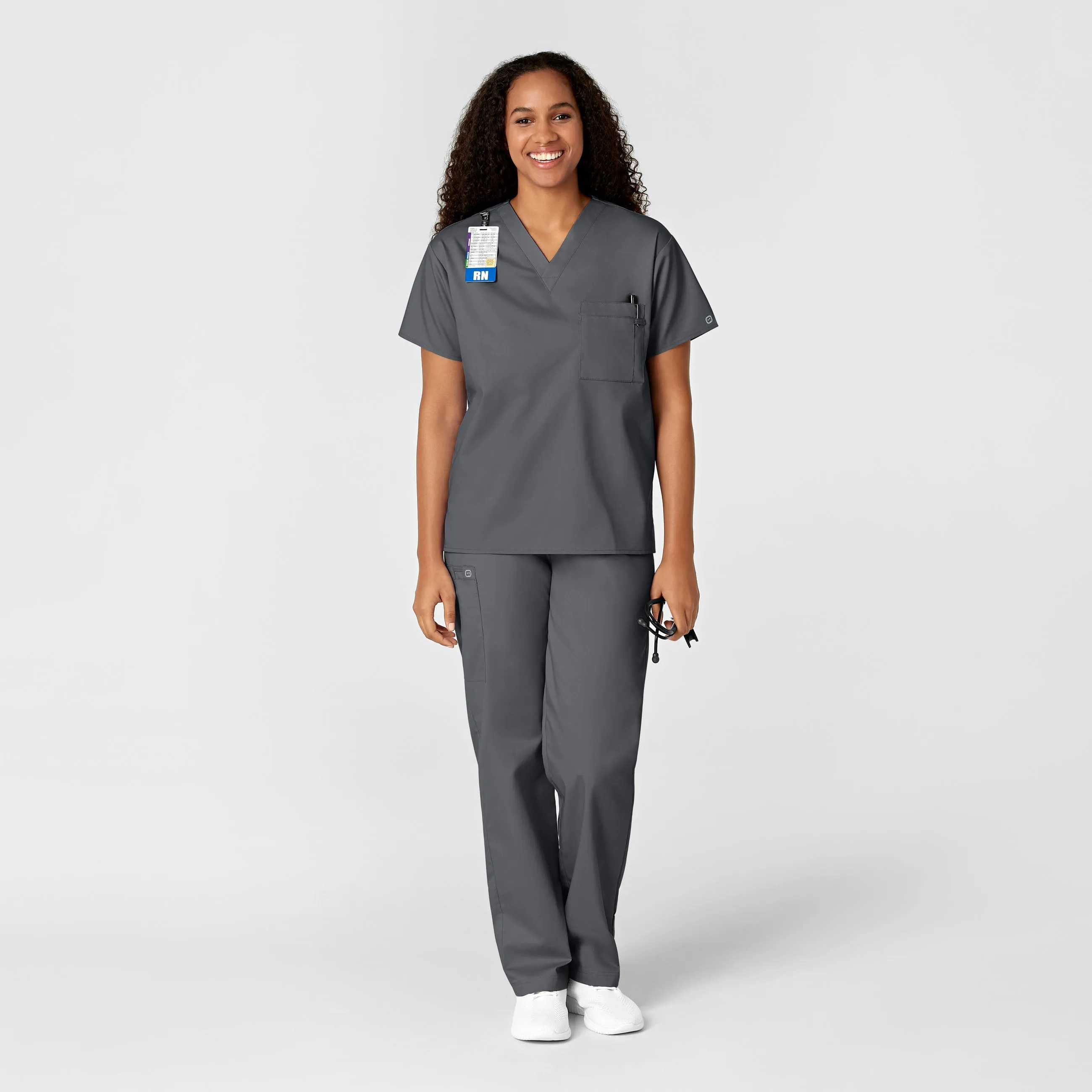 WonderWORK 100 Unisex V-Neck Scrub Top Pewter