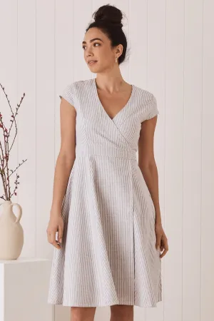 Wrap Dress -Handloomed White Stripe