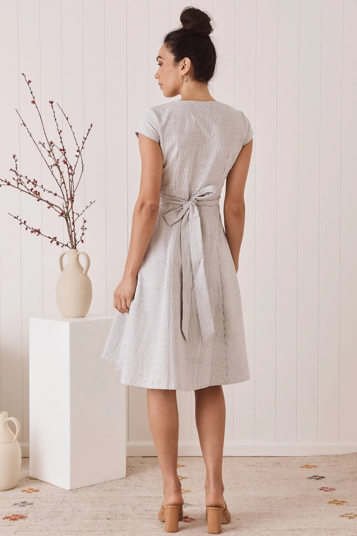 Wrap Dress -Handloomed White Stripe