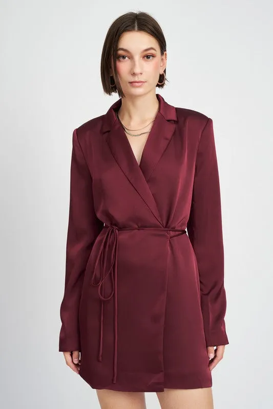 Wrapped Blazer Mini Dress with Drawstring