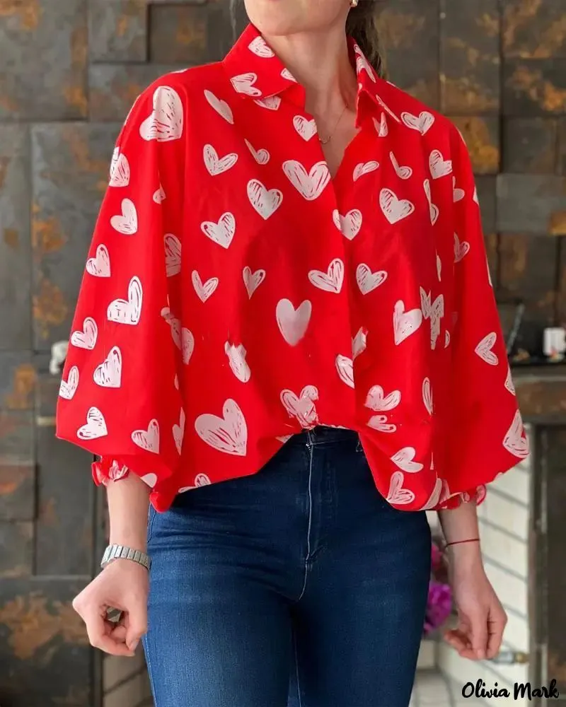 Xieyinshe - Valentine Heart Print Long Sleeve Shirt