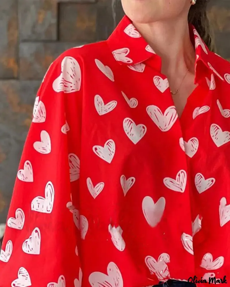 Xieyinshe - Valentine Heart Print Long Sleeve Shirt