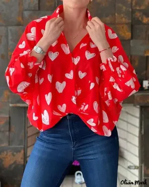 Xieyinshe - Valentine Heart Print Long Sleeve Shirt
