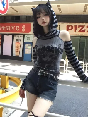 Y2K Cat Ear Hooded Top
