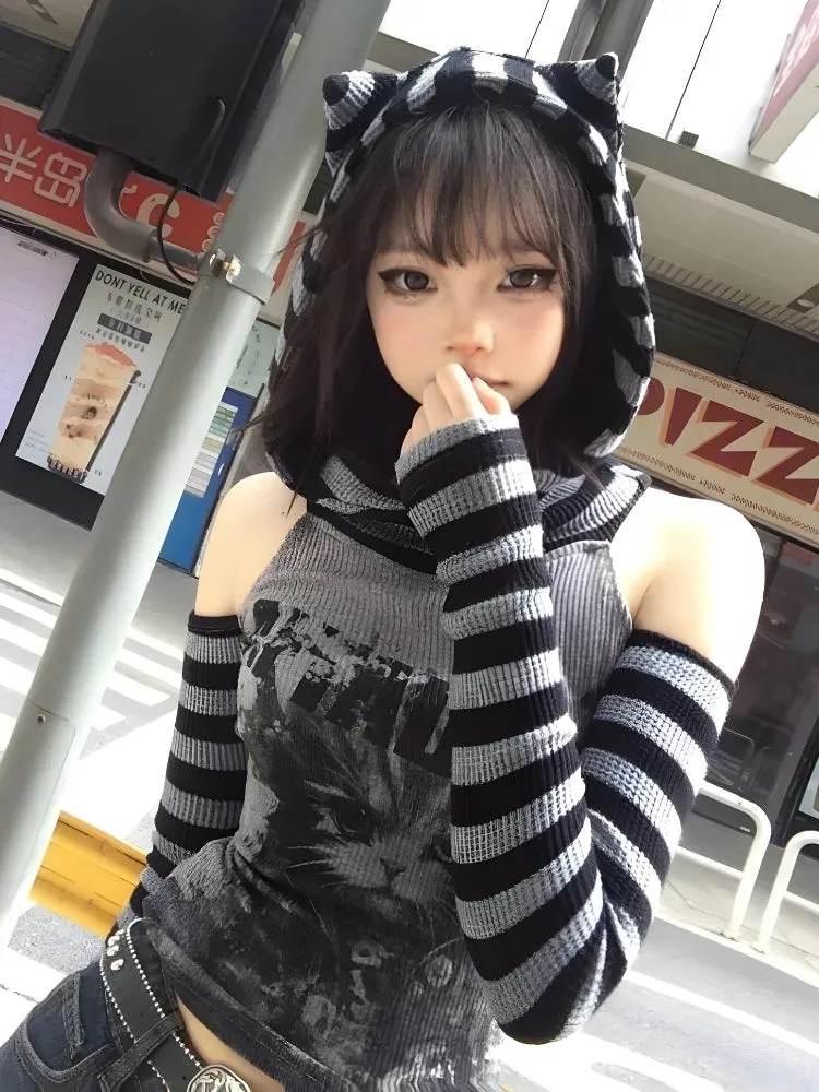 Y2K Cat Ear Hooded Top
