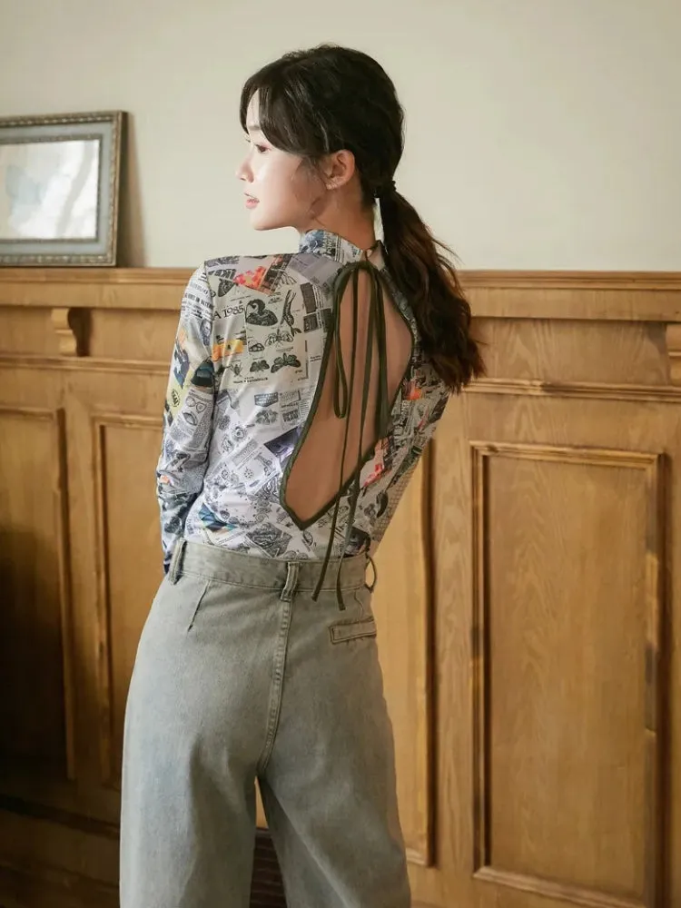 Y2K Newspaper Open Back Top