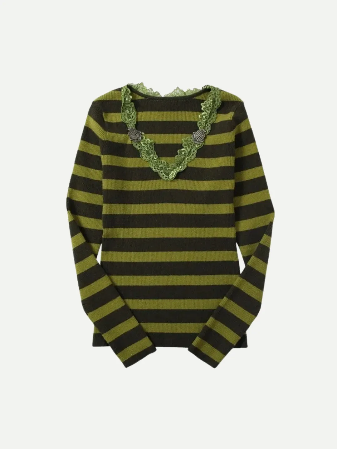 Y2K Striped Lace Trim Top