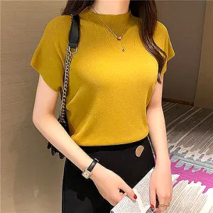 Yellow High Neck Knit Top